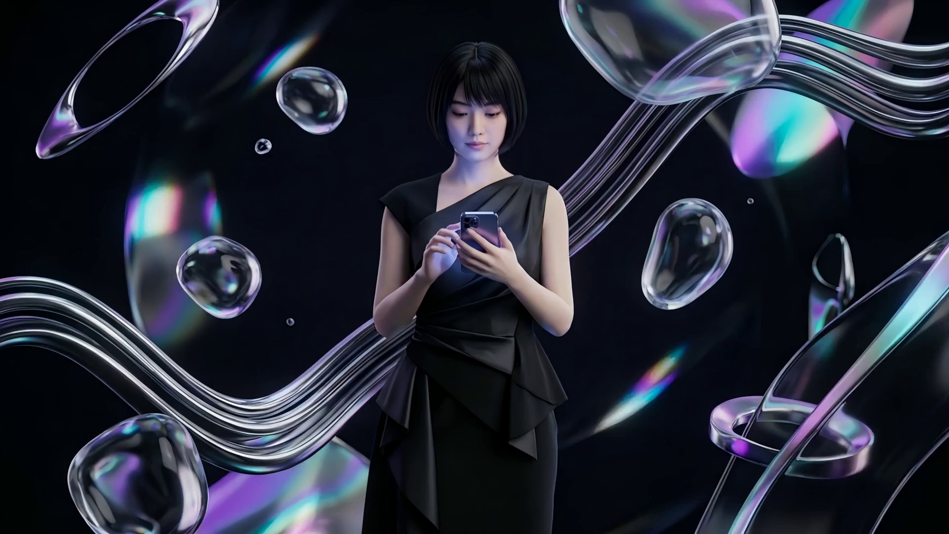 スマートフォンを操作する女性の既存ANNIN参考ビジュアル